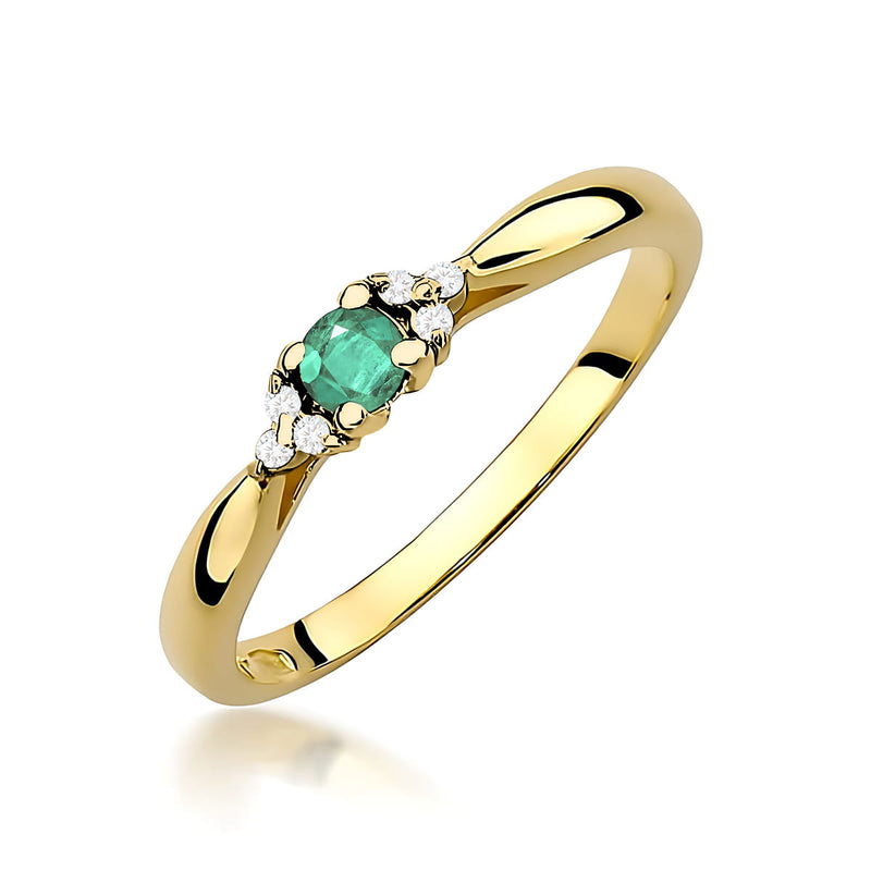 Inel Aur 9K cu Smarald 0.15 ct si Diamante Naturale 0.03 ct — Aur galben