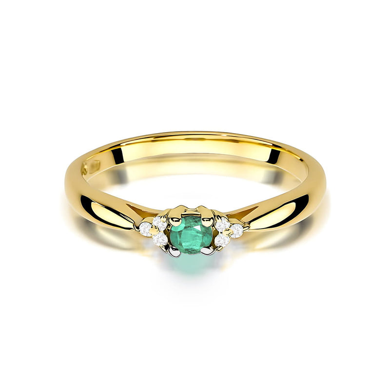 Inel Aur 9K cu Smarald 0.15 ct si Diamante Naturale 0.03 ct, imaginea 2 din 8