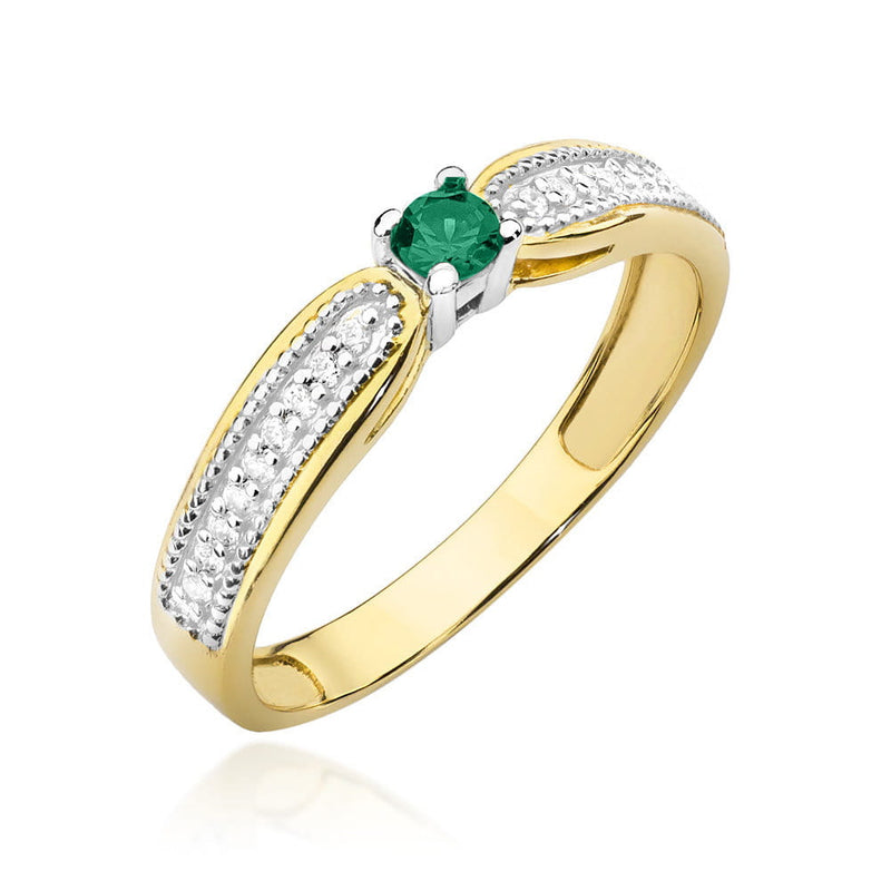 Inel Aur 9K cu Smarald 0.15 ct si Diamante Naturale 0.09 ct — Aur galben