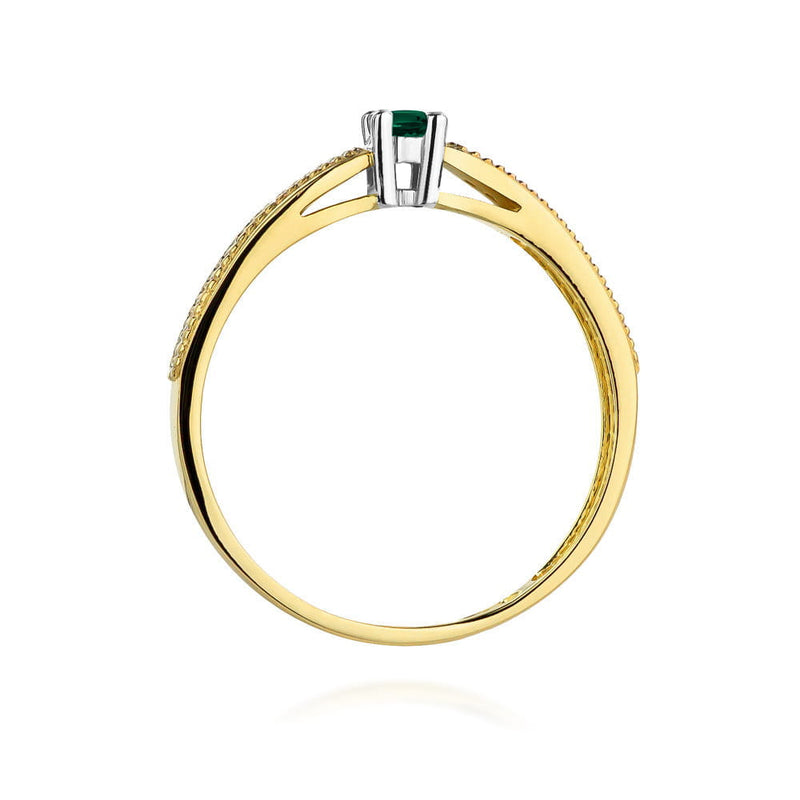 Inel Aur 9K cu Smarald 0.15 ct si Diamante Naturale 0.09 ct, imaginea 3 din 8