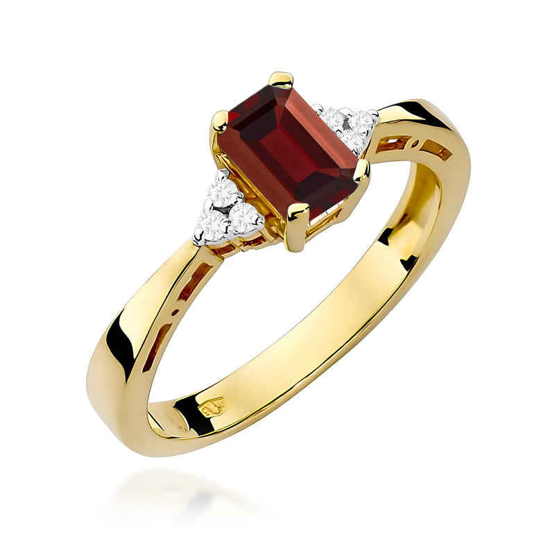Inel Aur 9K cu Granat 0.70 ct si Diamante Naturale 0.03 ct — Aur galben