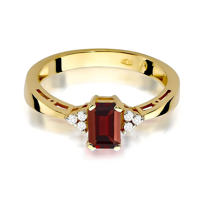 Inel Aur 9K cu Granat 0.70 ct si Diamante Naturale 0.03 ct, imaginea 2 din 8