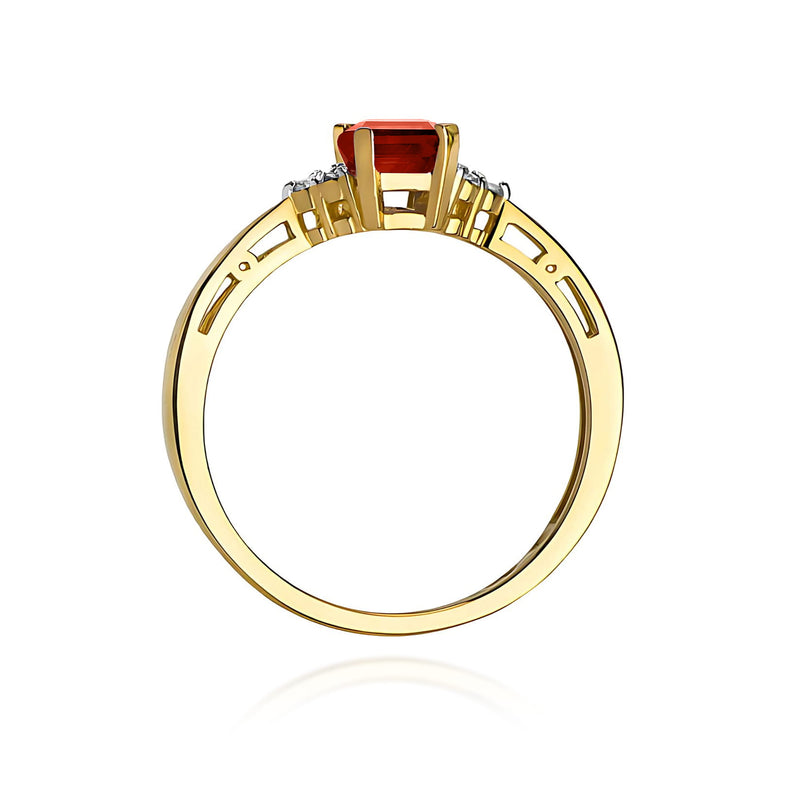 Inel Aur 9K cu Granat 0.70 ct si Diamante Naturale 0.03 ct, imaginea 3 din 8