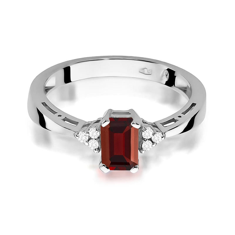 Inel Aur 9K cu Granat 0.70 ct si Diamante Naturale 0.03 ct, imaginea 6 din 8