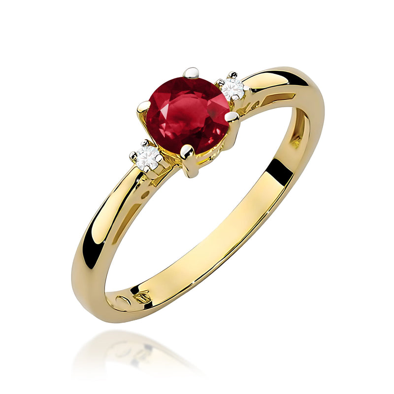 Inel Aur 9K cu Granat 0.60 ct si Diamante Naturale 0.03 ct — Aur galben