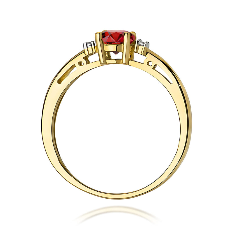 Inel Aur 9K cu Granat 0.60 ct si Diamante Naturale 0.03 ct, imaginea 3 din 8