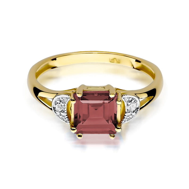 Inel Aur 9K cu Granat 1.30 ct si Diamante Naturale 0.06 ct, imaginea 2 din 8