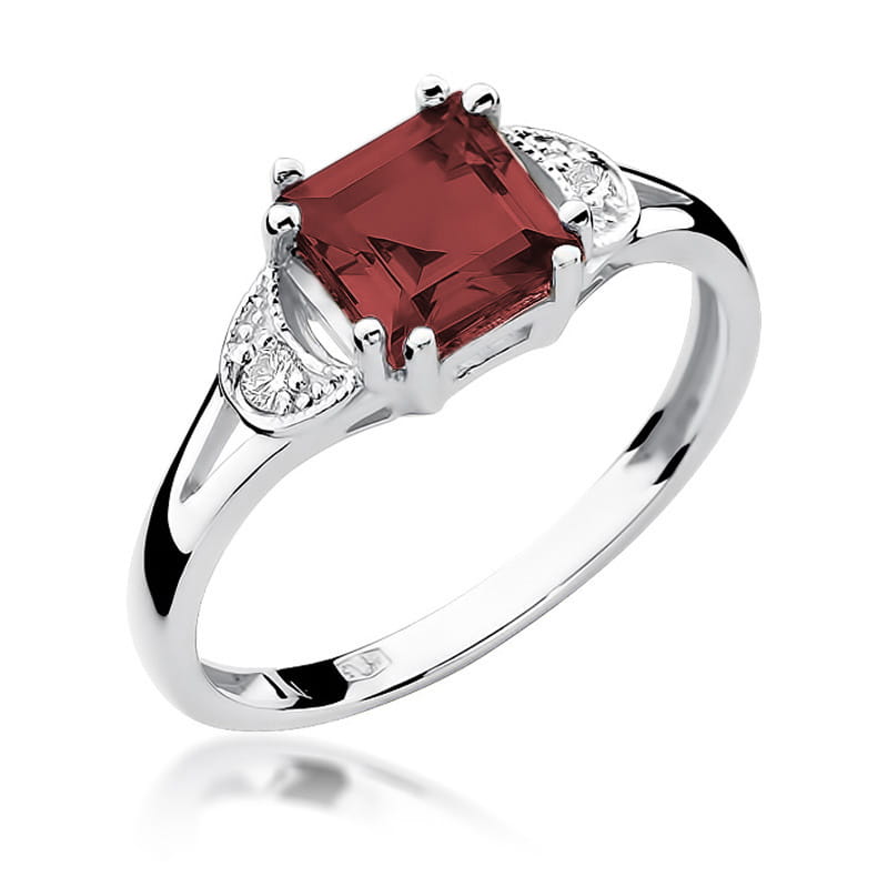Inel Aur 9K cu Granat 1.30 ct si Diamante Naturale 0.06 ct, imaginea 5 din 8