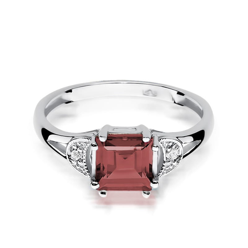 Inel Aur 9K cu Granat 1.30 ct si Diamante Naturale 0.06 ct, imaginea 6 din 8