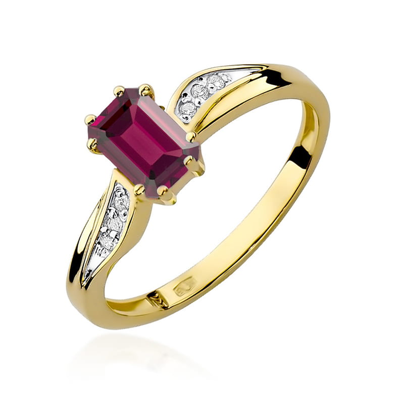 Inel Aur 9K cu Granat 0.70 ct si Diamante Naturale 0.03 ct — Aur galben