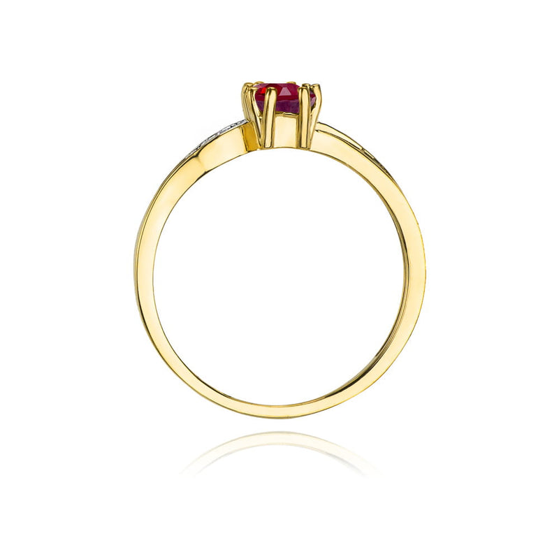 Inel Aur 9K cu Granat 0.70 ct si Diamante Naturale 0.03 ct, imaginea 3 din 8