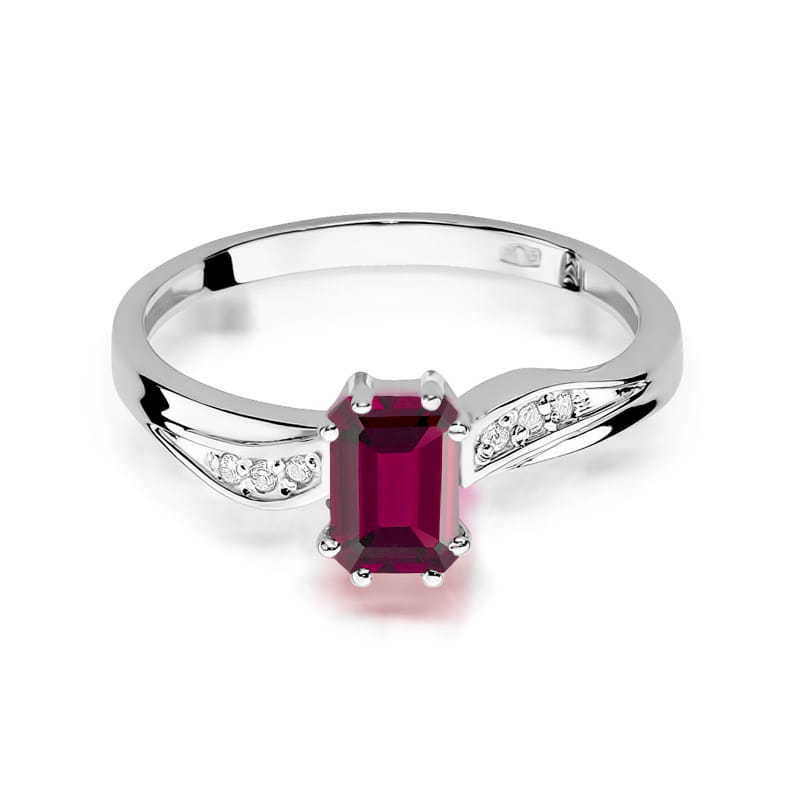 Inel Aur 9K cu Granat 0.70 ct si Diamante Naturale 0.03 ct, imaginea 6 din 8