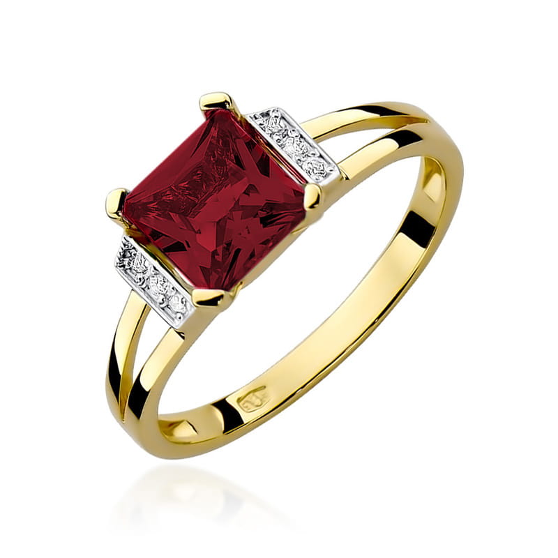 Inel Aur 9K cu Granat 1.30 ct si Diamante Naturale 0.03 ct — Aur galben