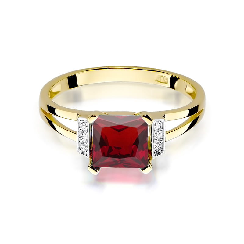 Inel Aur 9K cu Granat 1.30 ct si Diamante Naturale 0.03 ct, imaginea 2 din 8