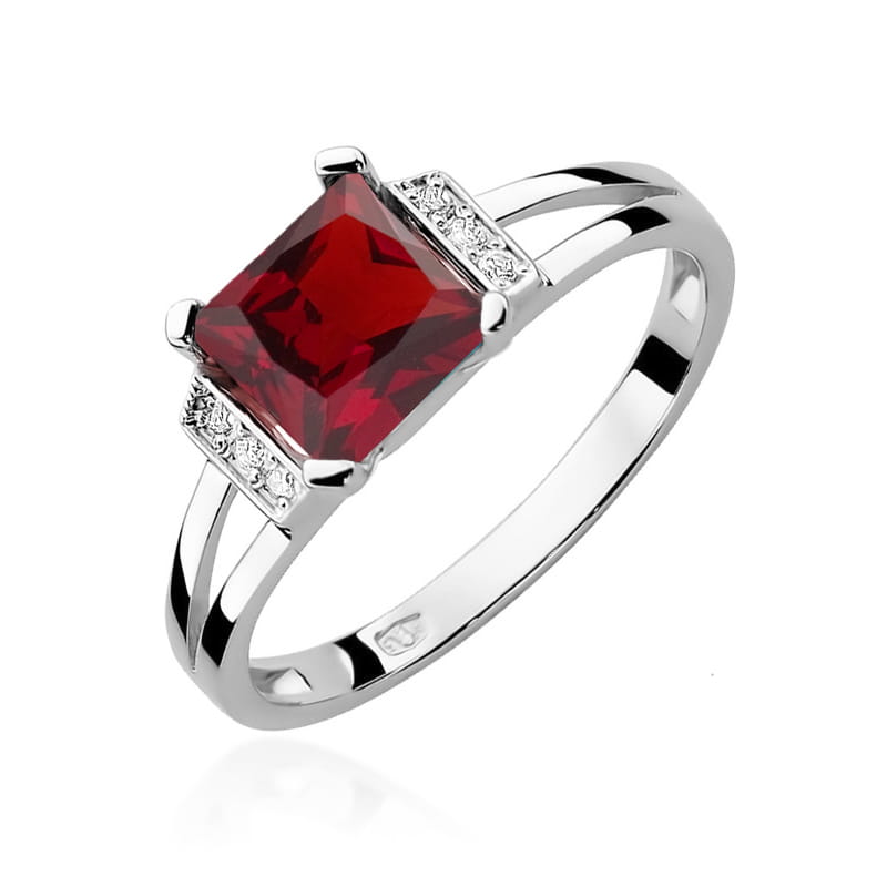 Inel Aur 9K cu Granat 1.30 ct si Diamante Naturale 0.03 ct, imaginea 5 din 8