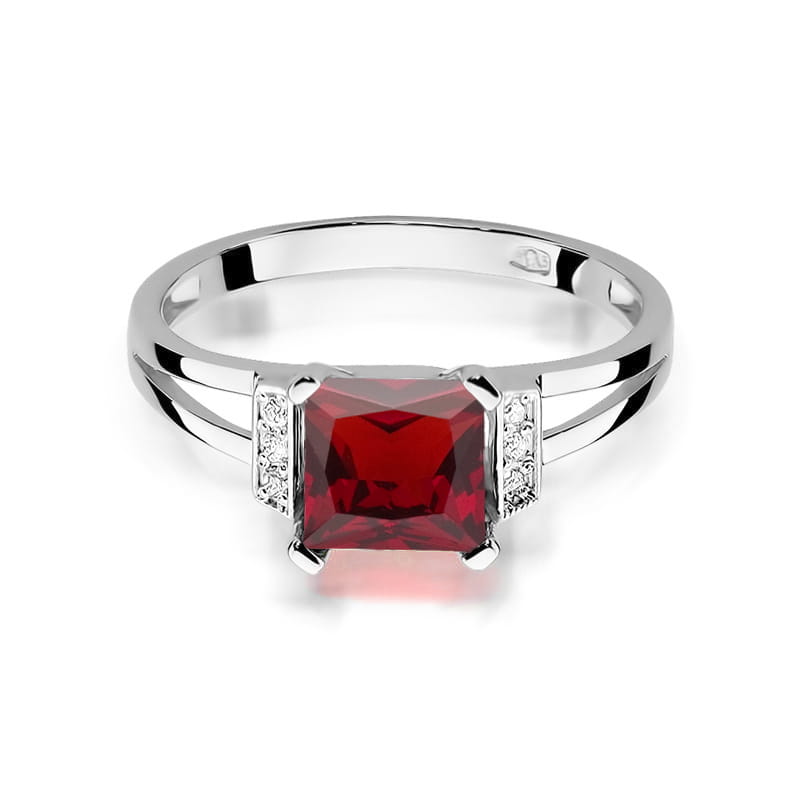 Inel Aur 9K cu Granat 1.30 ct si Diamante Naturale 0.03 ct, imaginea 6 din 8