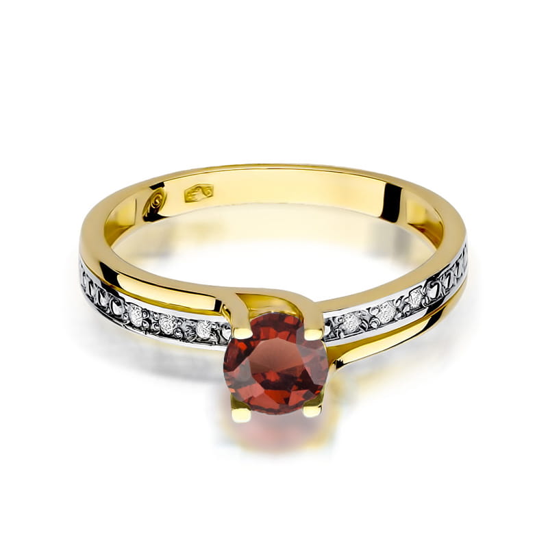 Inel Aur 9K cu Granat 0.60 ct si Diamante Naturale 0.03 ct, imaginea 2 din 8