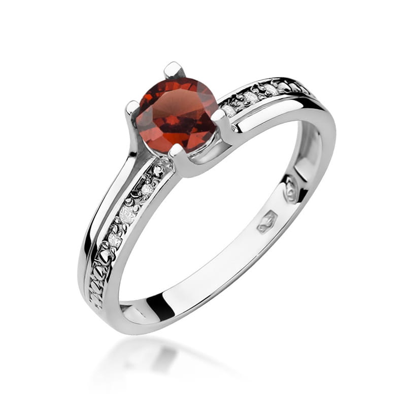 Inel Aur 9K cu Granat 0.60 ct si Diamante Naturale 0.03 ct, imaginea 5 din 8