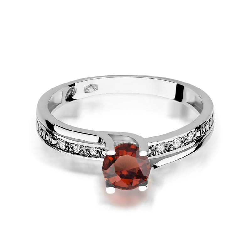 Inel Aur 9K cu Granat 0.60 ct si Diamante Naturale 0.03 ct, imaginea 6 din 8