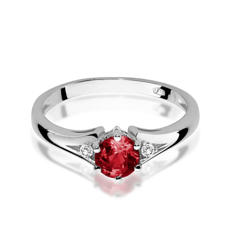 Inel Aur 9K cu Granat 0.60 ct si Diamante Naturale 0.03 ct, imaginea 6 din 8