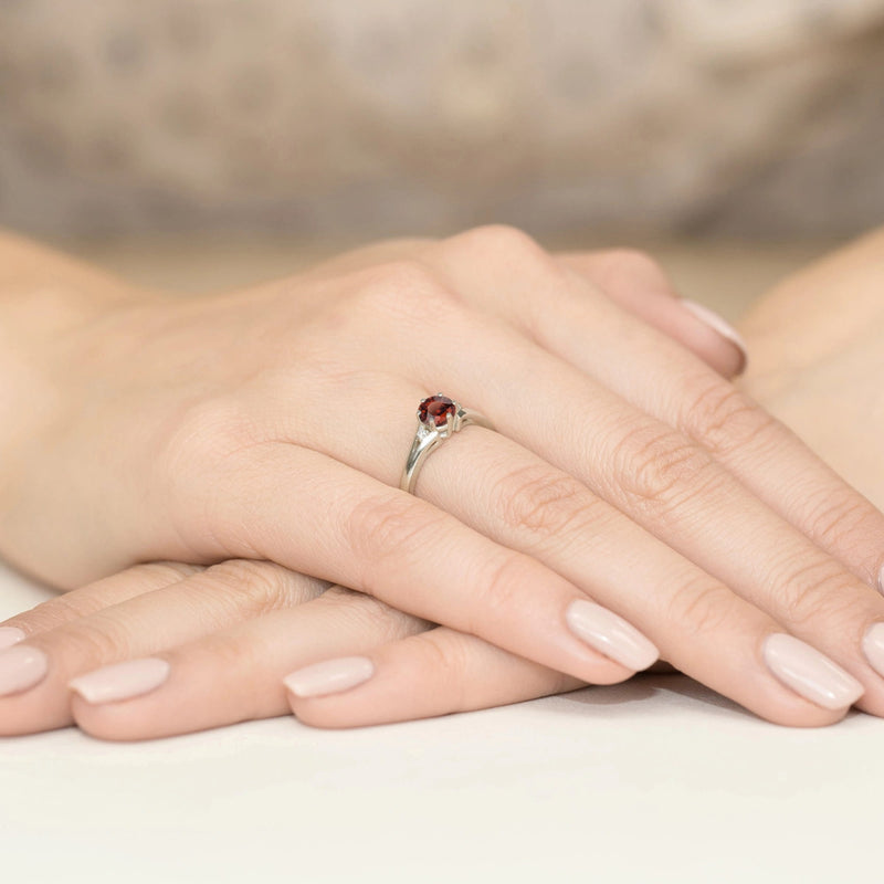 Inel Aur 9K cu Granat 0.60 ct si Diamante Naturale 0.03 ct, imaginea 8 din 8