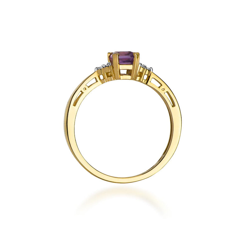 Inel Aur 9K cu Ametist 0.50 ct si Diamante Naturale 0.03 ct, imaginea 3 din 8
