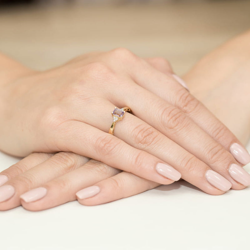 Inel Aur 9K cu Ametist 0.50 ct si Diamante Naturale 0.03 ct, imaginea 4 din 8