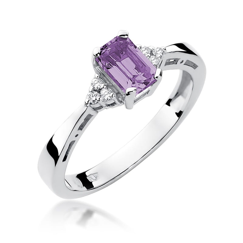 Inel Aur 9K cu Ametist 0.50 ct si Diamante Naturale 0.03 ct, imaginea 5 din 8