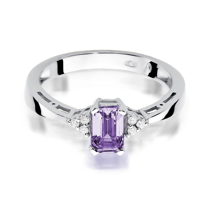 Inel Aur 9K cu Ametist 0.50 ct si Diamante Naturale 0.03 ct, imaginea 6 din 8