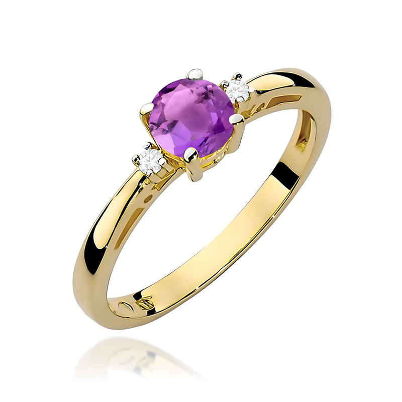 Inel Aur 9K cu Ametist 0.50 ct si Diamante Naturale 0.03 ct — Aur galben