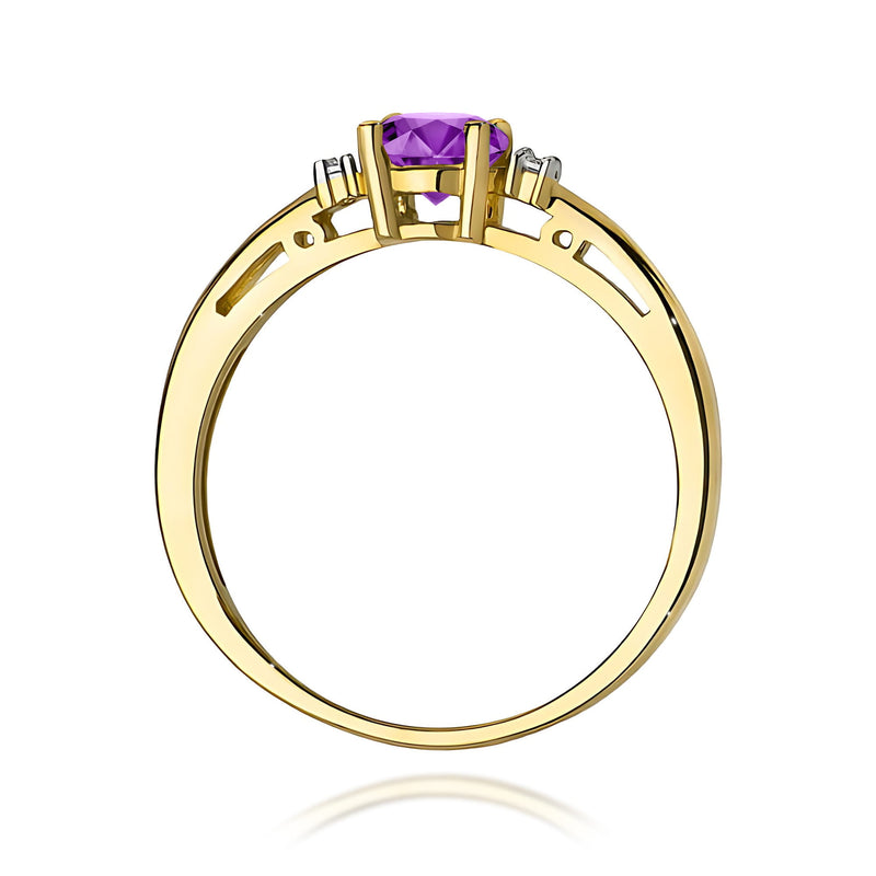 Inel Aur 9K cu Ametist 0.50 ct si Diamante Naturale 0.03 ct, imaginea 3 din 8