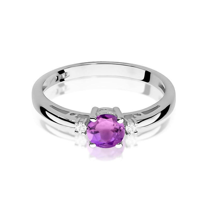 Inel Aur 9K cu Ametist 0.50 ct si Diamante Naturale 0.03 ct, imaginea 6 din 8