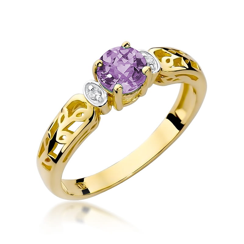 Inel Aur 9K cu Ametist 0.50 ct si Diamante Naturale 0.02 ct — Aur galben