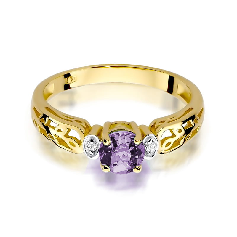 Inel Aur 9K cu Ametist 0.50 ct si Diamante Naturale 0.02 ct, imaginea 2 din 8