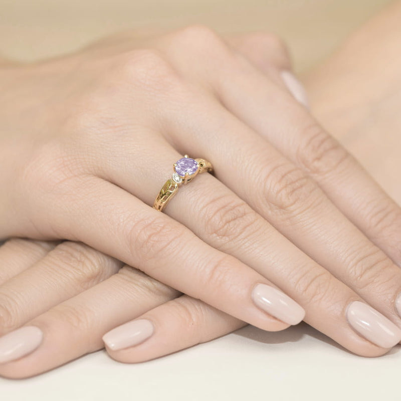 Inel Aur 9K cu Ametist 0.50 ct si Diamante Naturale 0.02 ct, imaginea 4 din 8