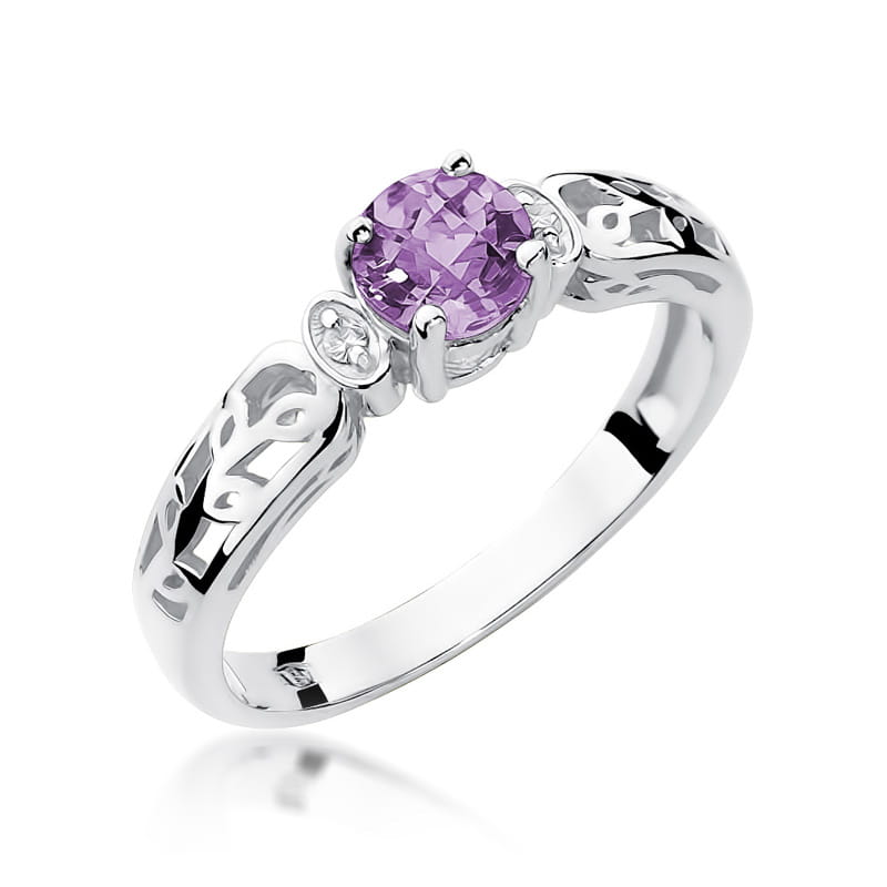 Inel Aur 9K cu Ametist 0.50 ct si Diamante Naturale 0.02 ct, imaginea 5 din 8