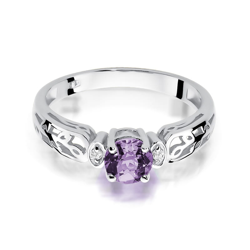 Inel Aur 9K cu Ametist 0.50 ct si Diamante Naturale 0.02 ct, imaginea 6 din 8