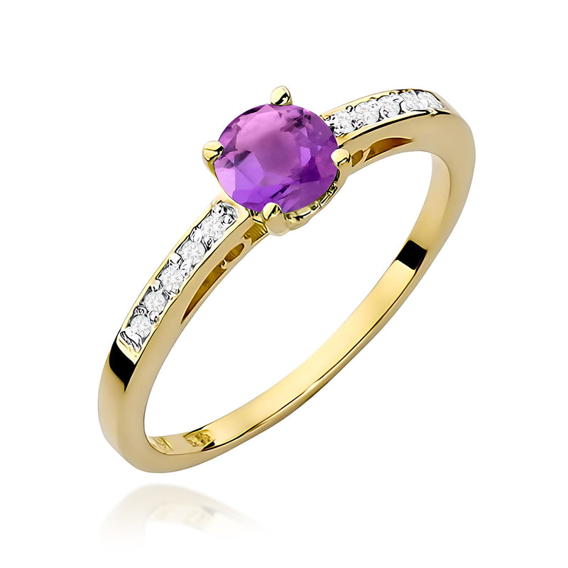 Inel Aur 9K cu Ametist 0.50 ct si Diamante Naturale 0.05 ct — Aur galben