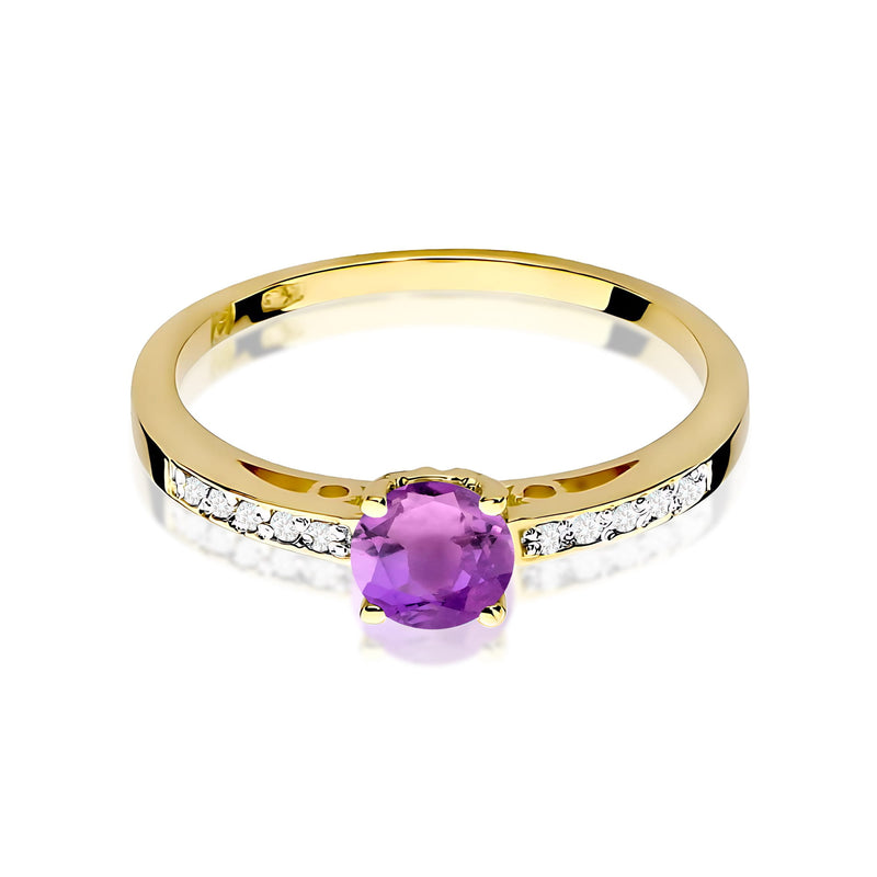 Inel Aur 9K cu Ametist 0.50 ct si Diamante Naturale 0.05 ct, imaginea 2 din 8