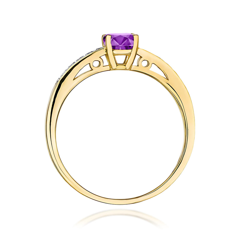 Inel Aur 9K cu Ametist 0.50 ct si Diamante Naturale 0.05 ct, imaginea 3 din 8