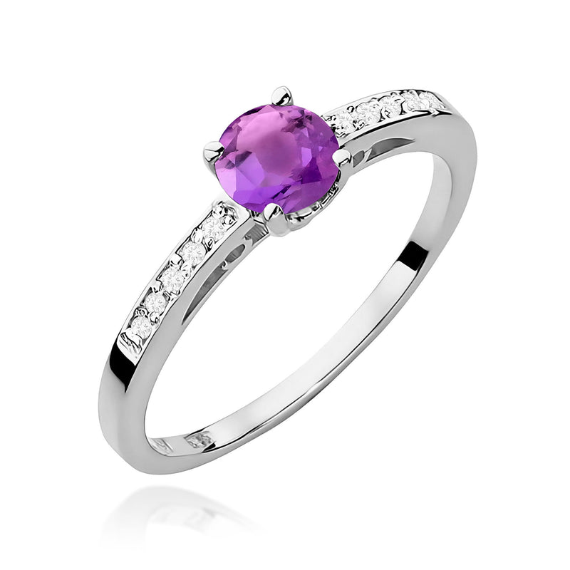 Inel Aur 9K cu Ametist 0.50 ct si Diamante Naturale 0.05 ct, imaginea 5 din 8