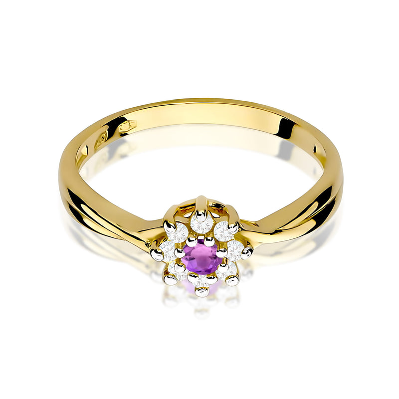 Inel Aur 9K cu Ametist 0.10 ct si Diamante Naturale 0.12 ct, imaginea 2 din 8