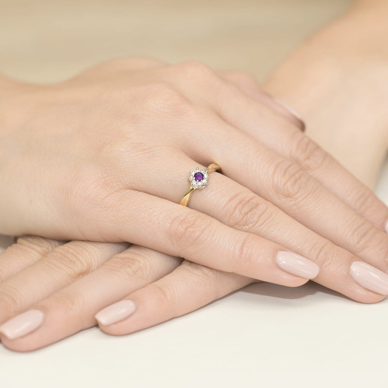 Inel Aur 9K cu Ametist 0.10 ct si Diamante Naturale 0.12 ct, imaginea 4 din 8