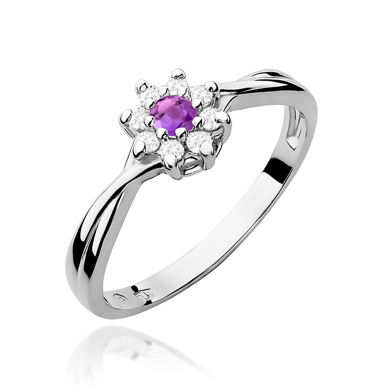 Inel Aur 9K cu Ametist 0.10 ct si Diamante Naturale 0.12 ct, imaginea 5 din 8