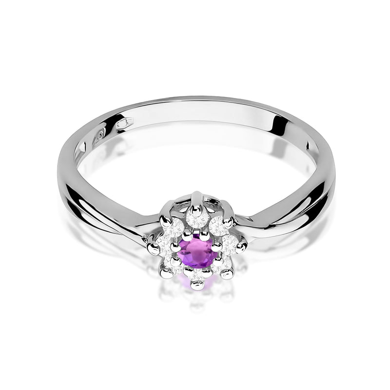 Inel Aur 9K cu Ametist 0.10 ct si Diamante Naturale 0.12 ct, imaginea 6 din 8