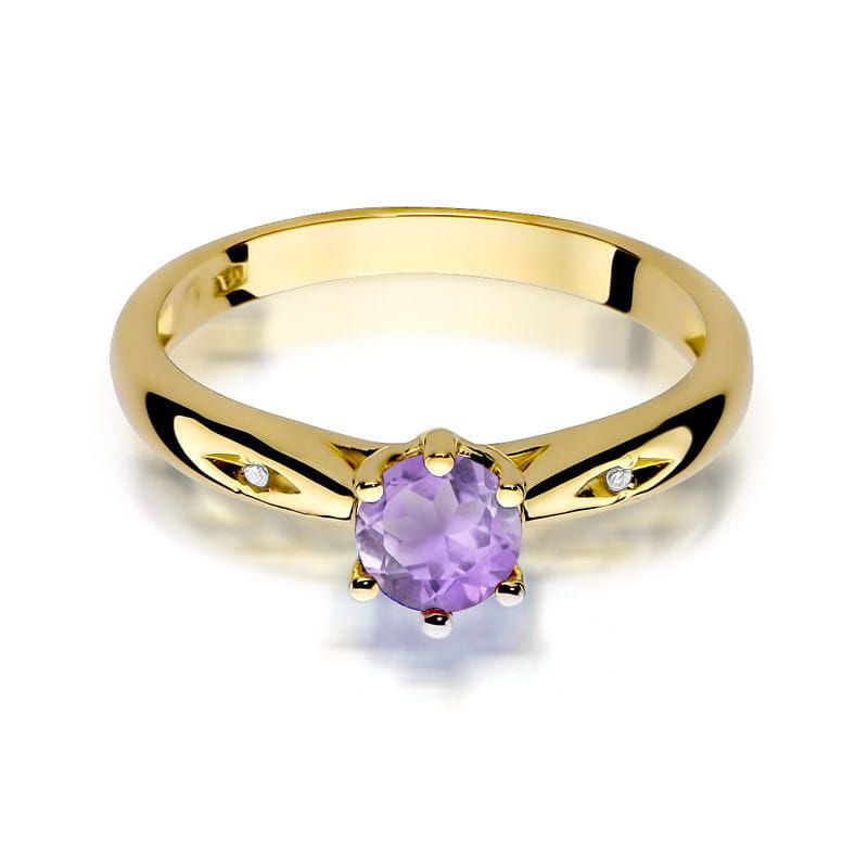 Inel Aur 9K cu Ametist 0.50 ct si Diamante Naturale 0.01 ct, imaginea 2 din 8