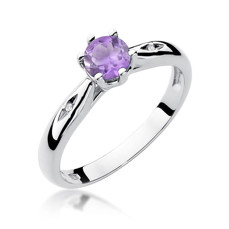 Inel Aur 9K cu Ametist 0.50 ct si Diamante Naturale 0.01 ct, imaginea 5 din 8