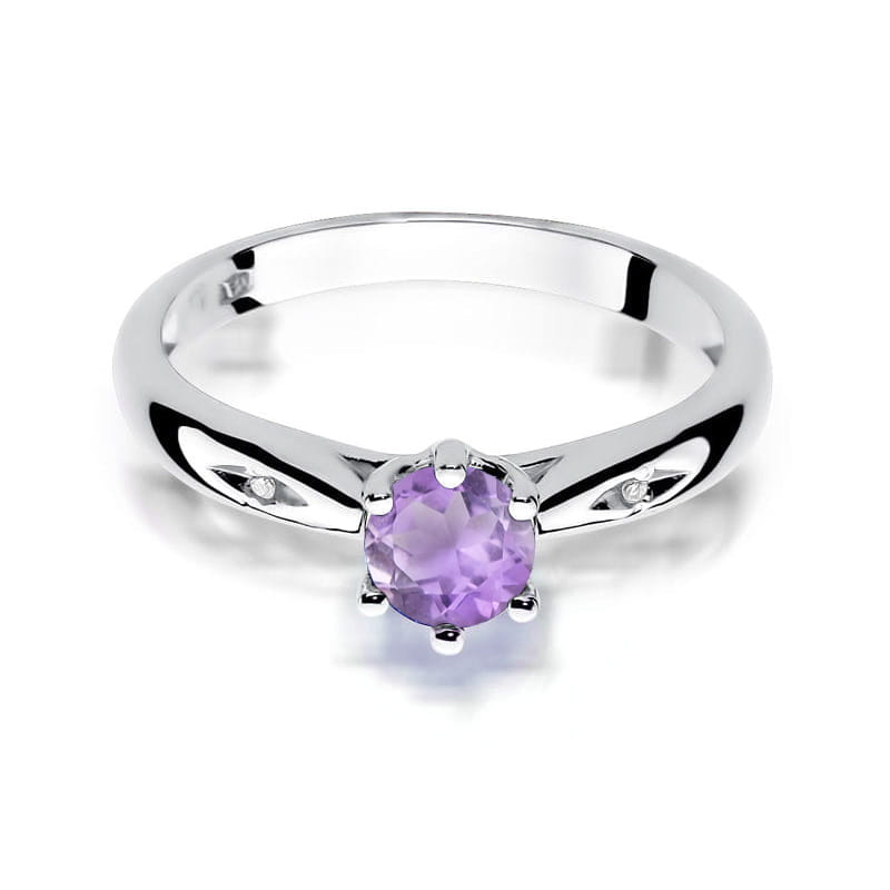 Inel Aur 9K cu Ametist 0.50 ct si Diamante Naturale 0.01 ct, imaginea 6 din 8