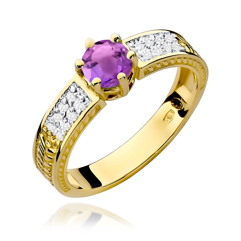 Inel Aur 9K cu Ametist 0.50 ct si Diamante Naturale 0.08 ct — Aur galben