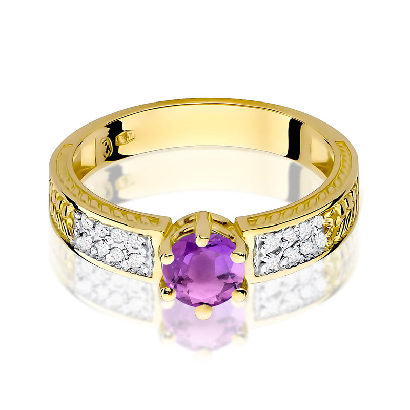 Inel Aur 9K cu Ametist 0.50 ct si Diamante Naturale 0.08 ct, imaginea 2 din 8